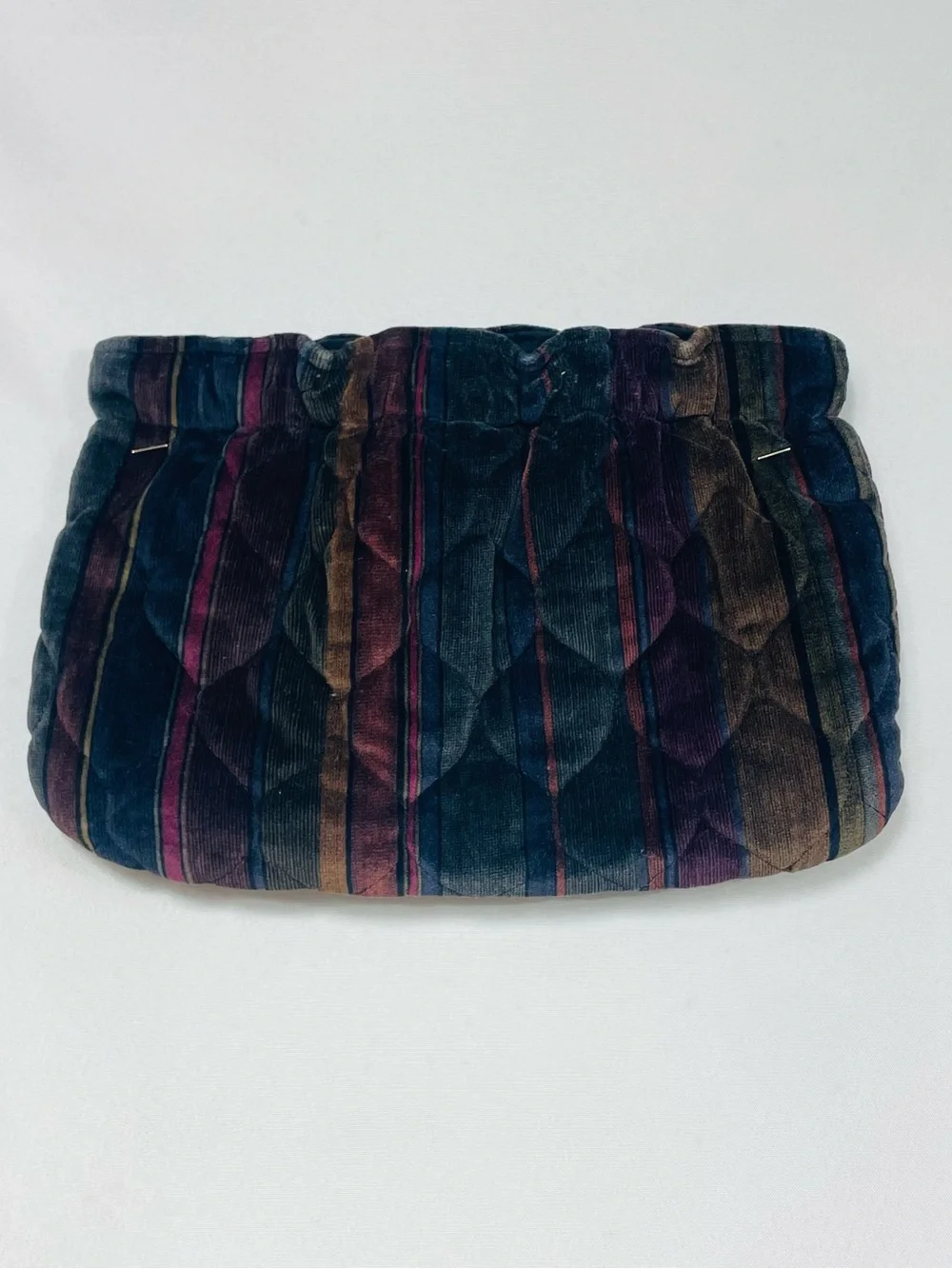 VTG Darens Bags Velvet Striped Clutch Purse Plum Retro Hand Cottage Boho Mod